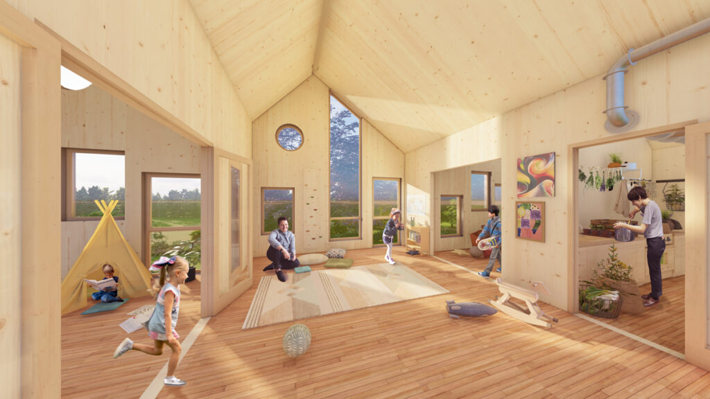 Het interieur met veel biobased materialen in het zicht